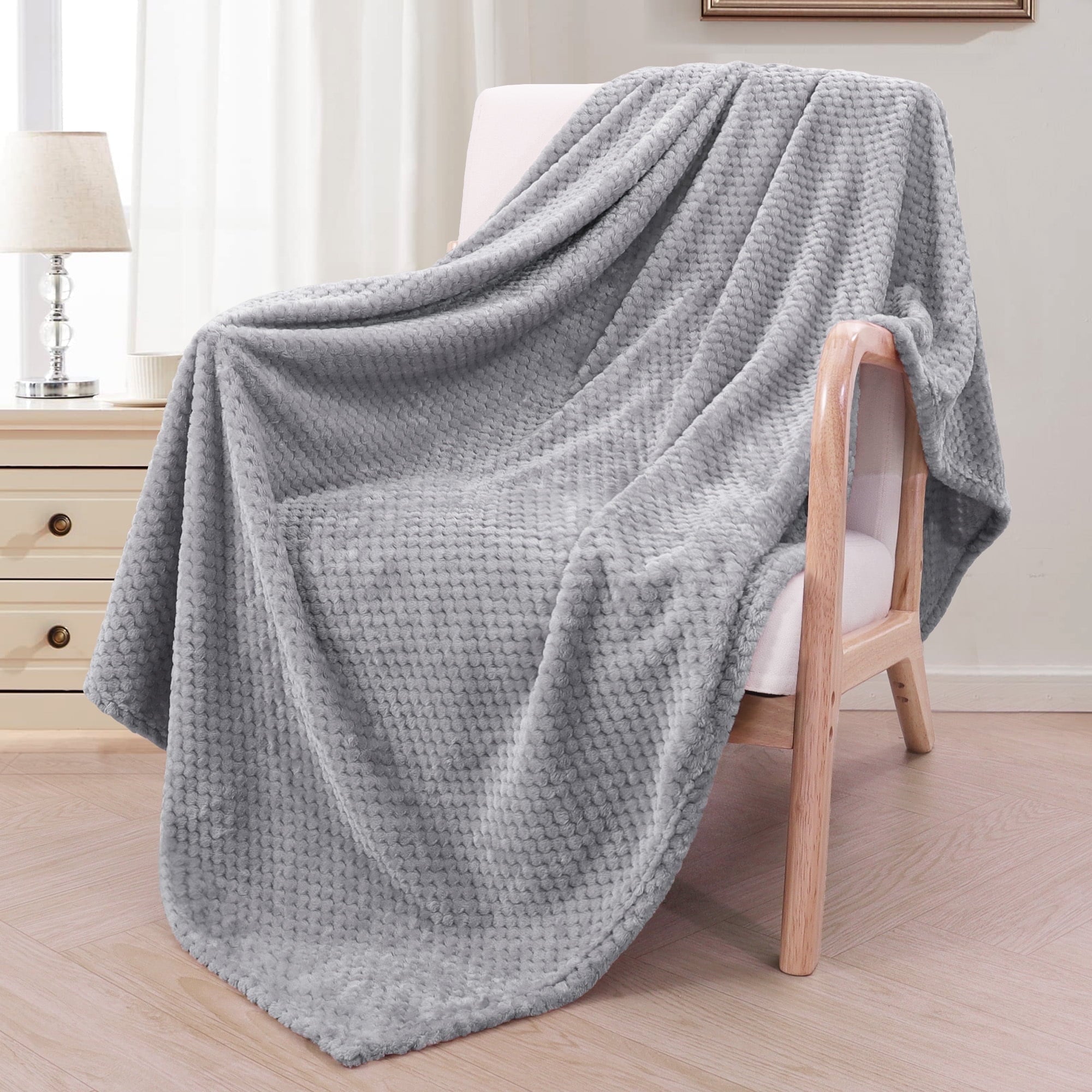 Decorative Knitted Waffle Textured Extra Large Fleece Blanket, Super Soft and Warm Throw Blanket for Couch, Sofa and Bed (Light Grey, 50... - Super Soft Reversible Sherpa Flannel Blanket - Default Title