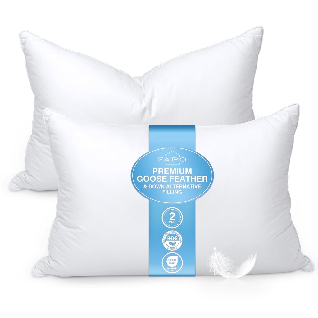 Ergonomic Memory Foam Goose Feather and Down Pillows Queen Size Set of 2 Luxury Hotel Bed Pillows with Cotton Cover - Orthopedic Shredded Foam Bed Pillow Set - Default Title