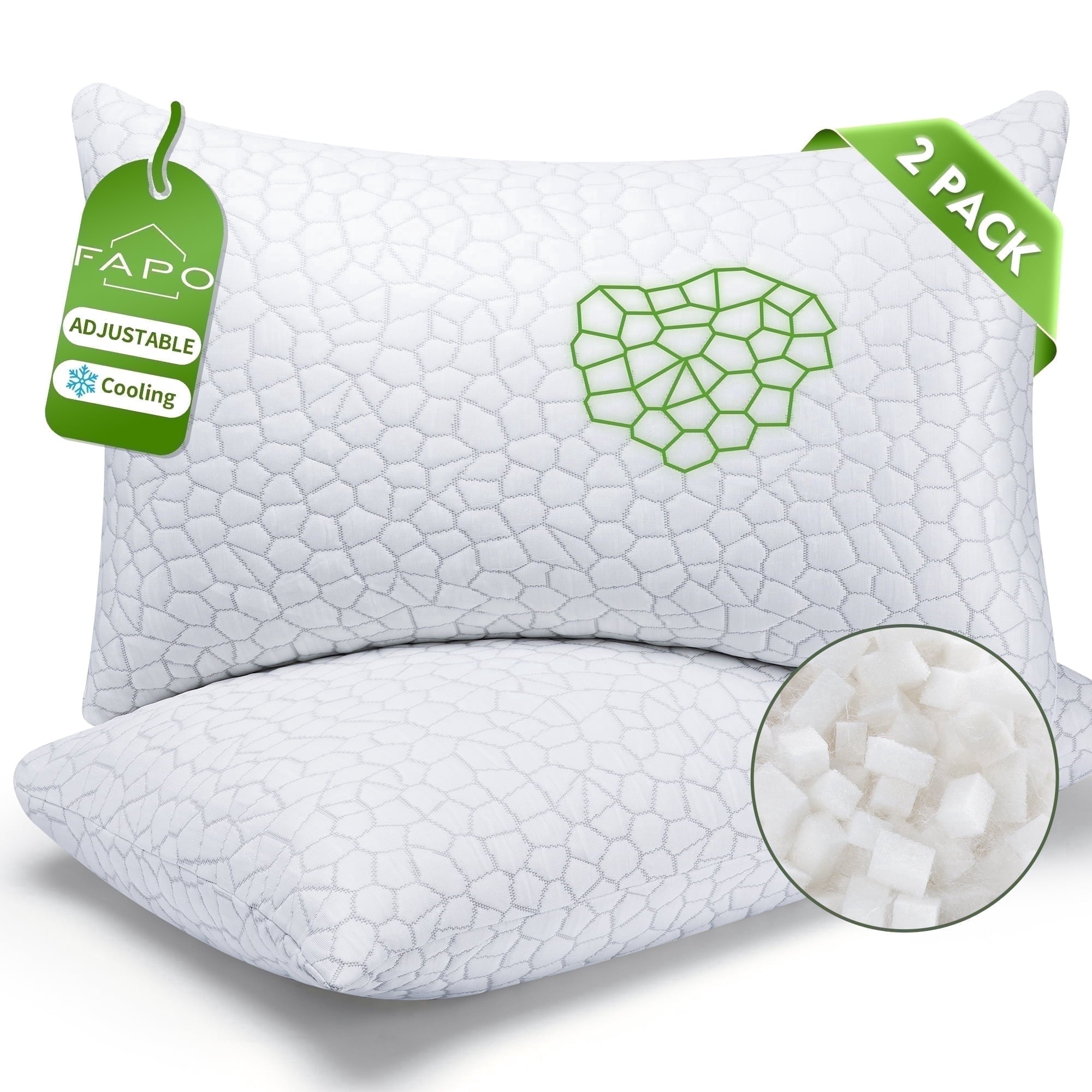 Decorative Plump Cooling Memory Foam Queen Pillows for bed 2 Pack,Adjustable Support & Heat Dissipation Tech for Side,Back,Stomach & H... - Hotel Quality Plush Sleeping Pillows - Default Title