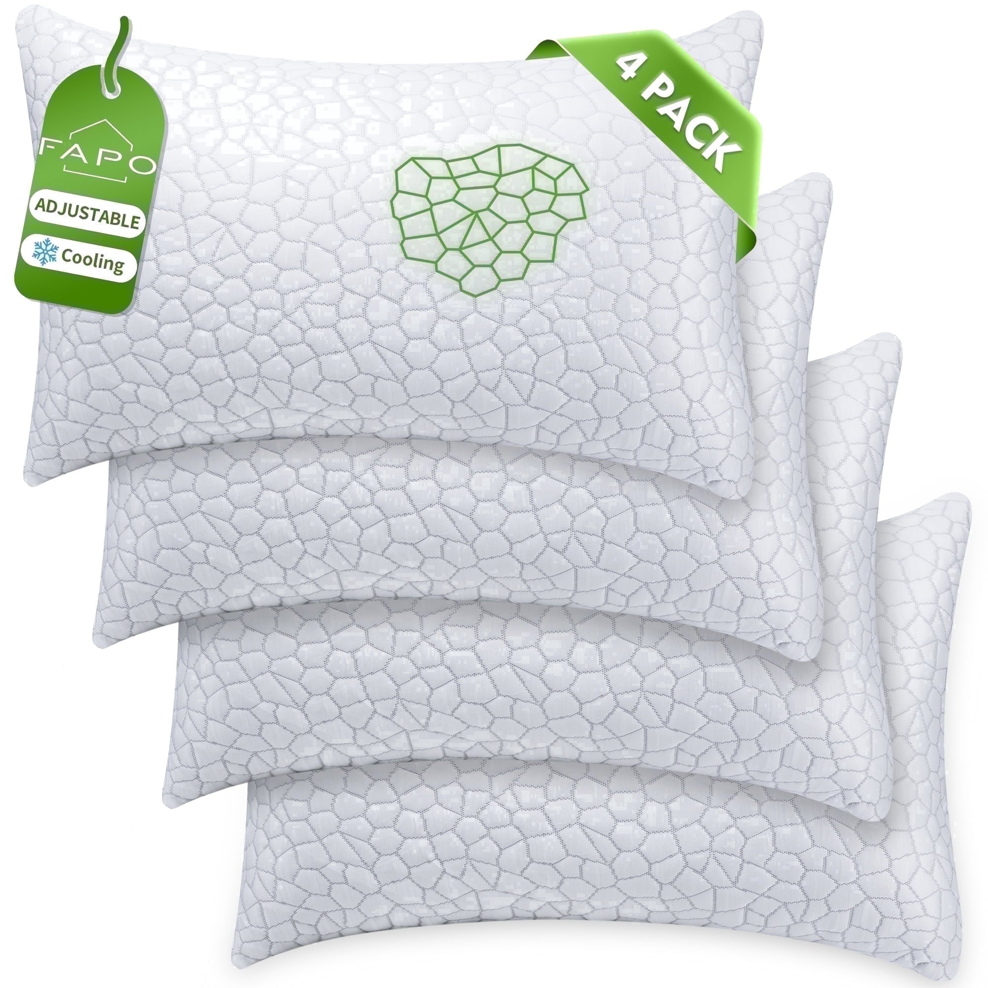 Hotel Collection Queen Size Bed Pillows 4-Pack,3.3lb Shredded Memory Foam Filled,Hyper Soft & 3D Breathable Cooling Desigh Cover Fitti... - Ergonomic Memory Foam Pillow for Neck Pain Support - Default Title