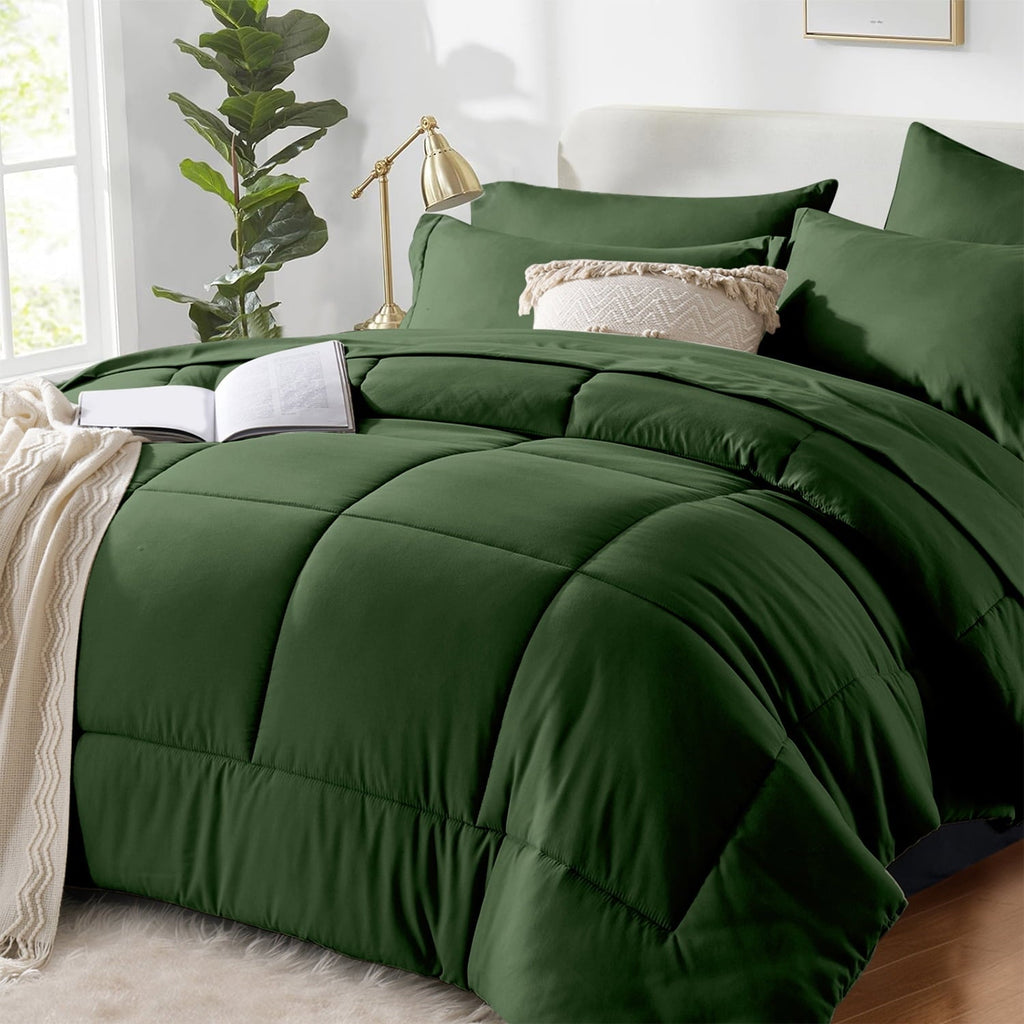 All-Season Queen Comforter Set Forest Green Bed in a Bag Queen Size 7 Pieces Soft Bed Set Lightweight Microfiber Green Bedding C... - Cloud-Like Soft Lightweight Bed Comforter - Default Title