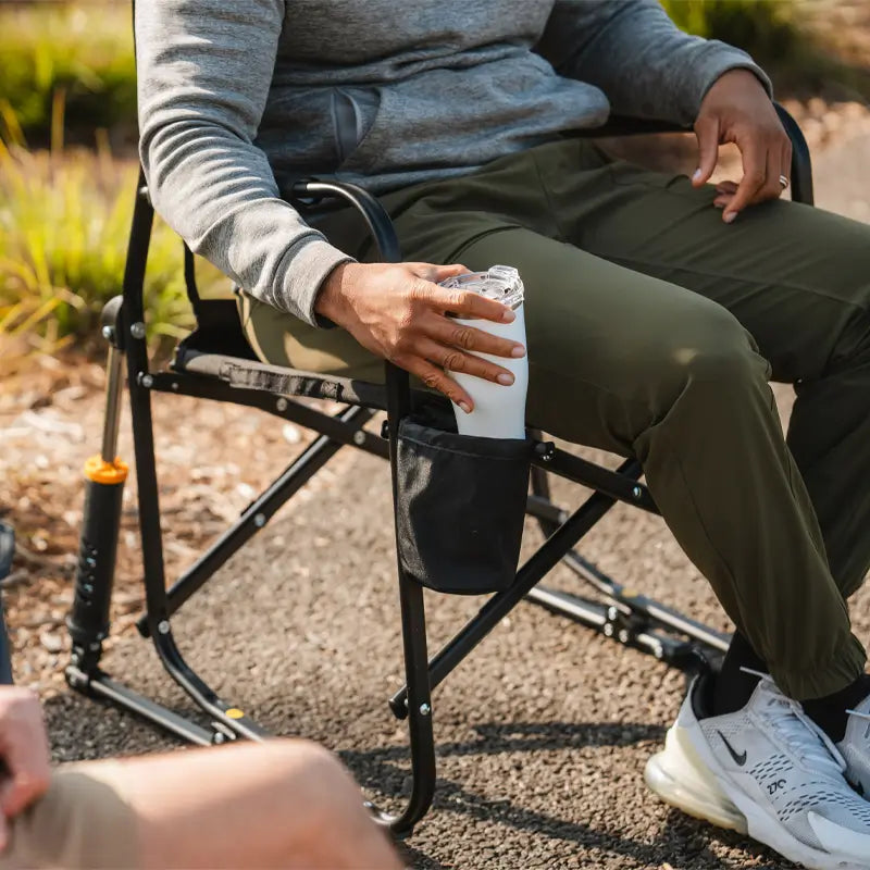 Premium All-Weather Freestyle Rocker Elite - Choice 460 - Heavy-Duty Kickback Rocker with Beverage Holder Detail