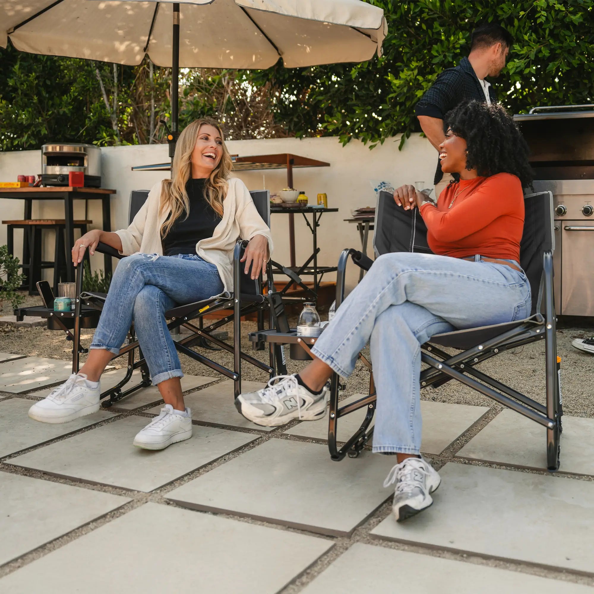 Premium All-Weather Freestyle Rocker XL with Side Table - Choice 836 - Patented Spring-Action Rocking Chair for Camping Detail