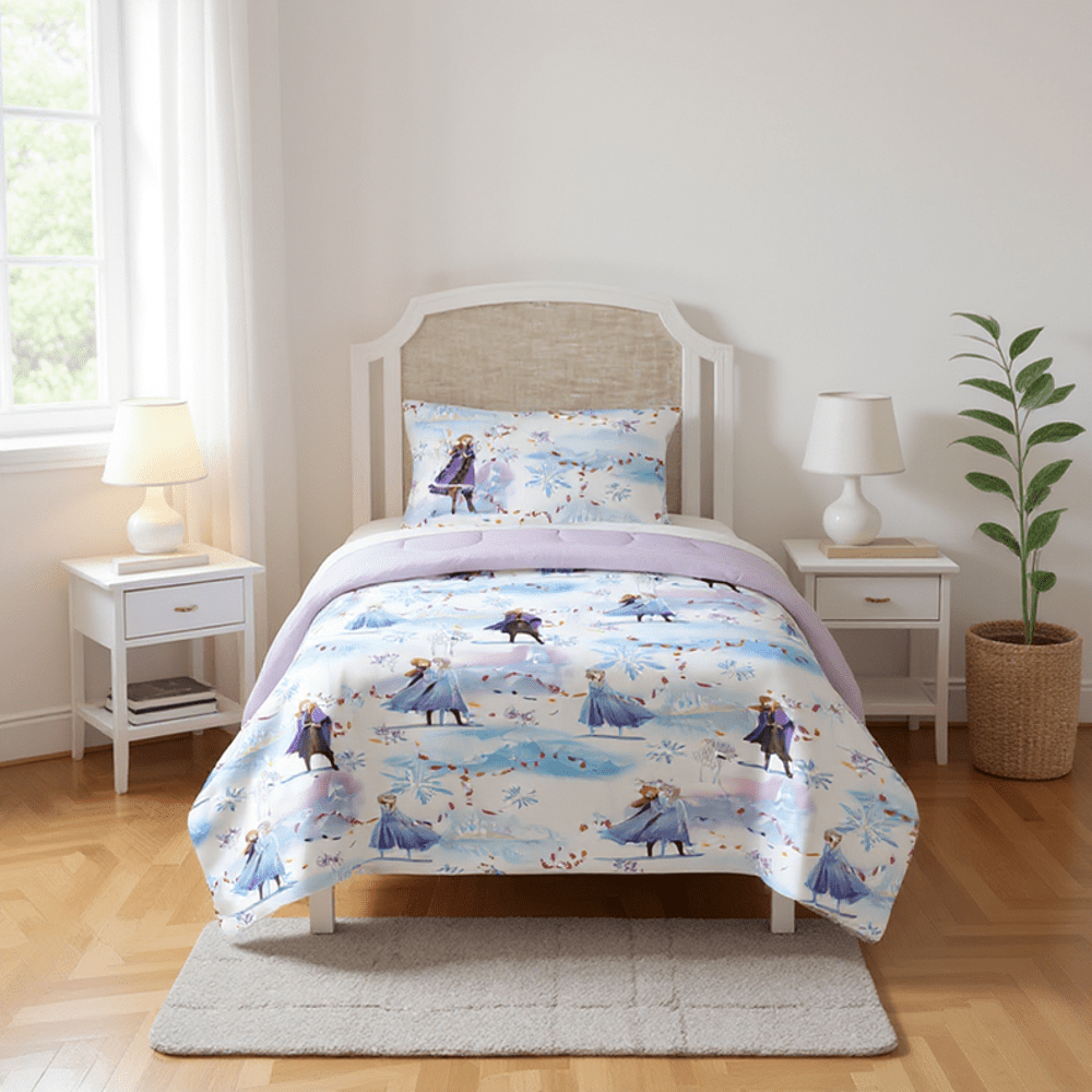 Fluffy Down Alternative Frozen Winter Frost Adventures 2-Piece Twin/Full Reversible Comforter Set, Polyester Microfiber, Blue & Purple - All-Season Down Alternative Comforter Insert - Default Title
