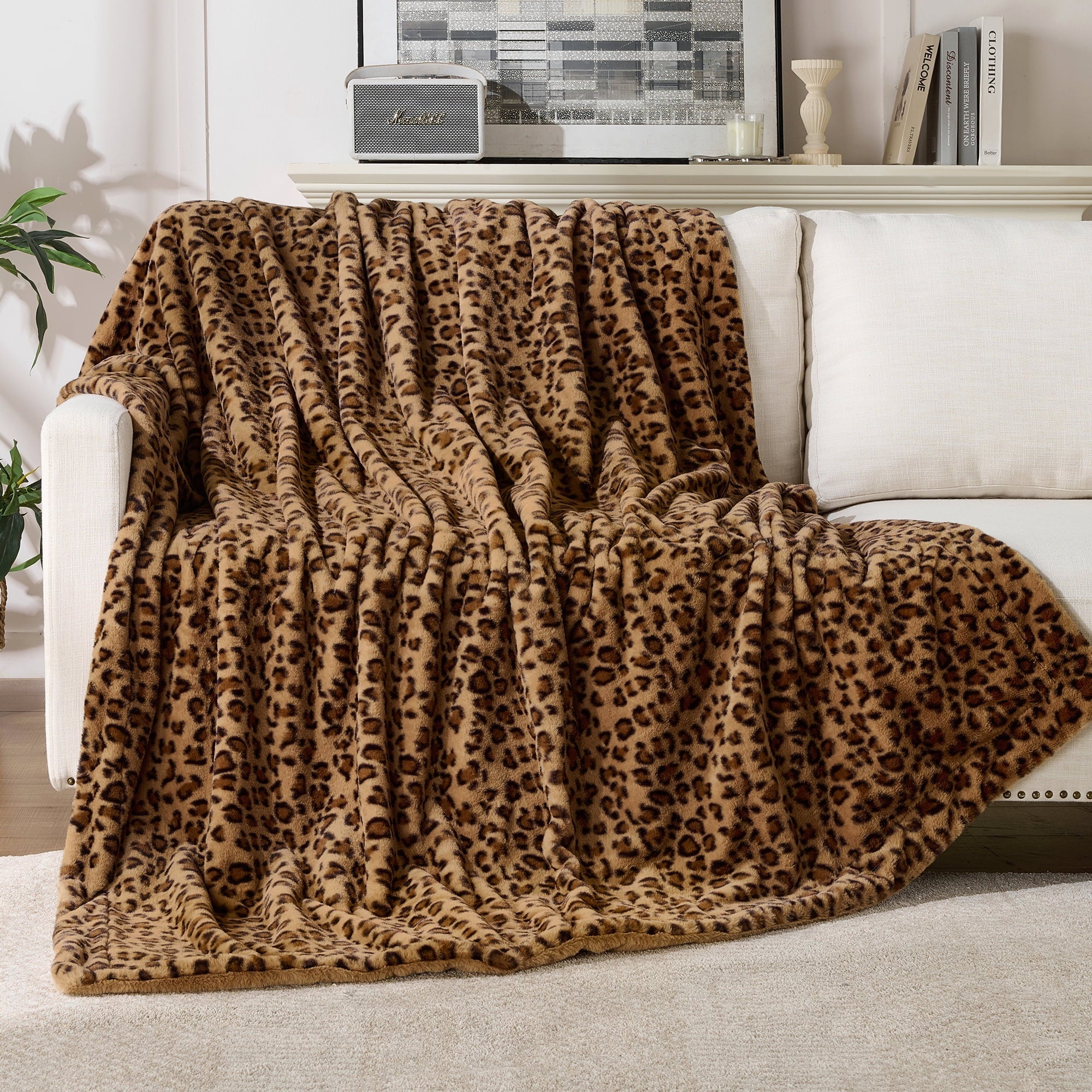 Super Soft Flannel Leopard Print Throw Blanket Soft Cozy Fluffy Plush Cheetah Print Blanket for Home Decor,50"x60",Brown - Luxury Knitted Decorative Throw Blanket with Fringes - Default Title