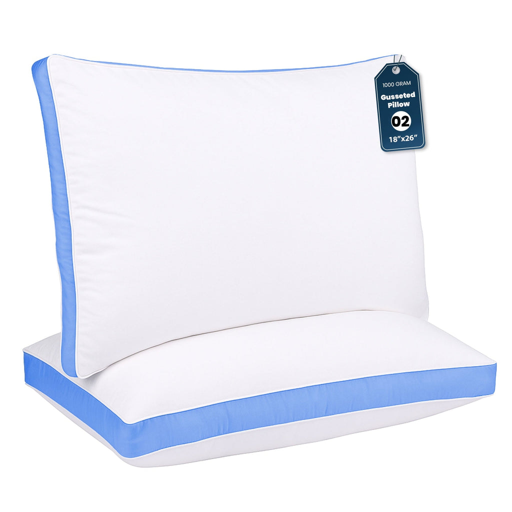 Hotel Collection Gusseted Queen 18x26 Bed Pillows for Sleeping Set of 2 Polycotton White Blue Stripe Comfortable - Decorative Throw Pillow Cushion for Sofa & Bed - Default Title