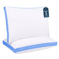 Hotel Collection Gusseted Queen 18x26 Bed Pillows for Sleeping Set of 2 Polycotton White Blue Stripe Comfortable - Decorative Throw Pillow Cushion for Sofa & Bed - Default Title