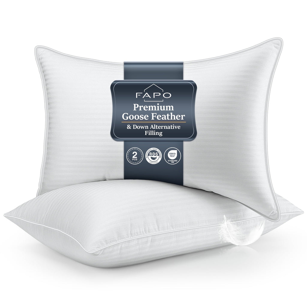 Orthopedic Support Goose Feather Pillows Queen Size Set of 2, Hotel Down Bed Pillow for Sleeping,Soft 600 TC Cotton Cover - Ergonomic Memory Foam Pillow for Neck Pain Support - Default Title