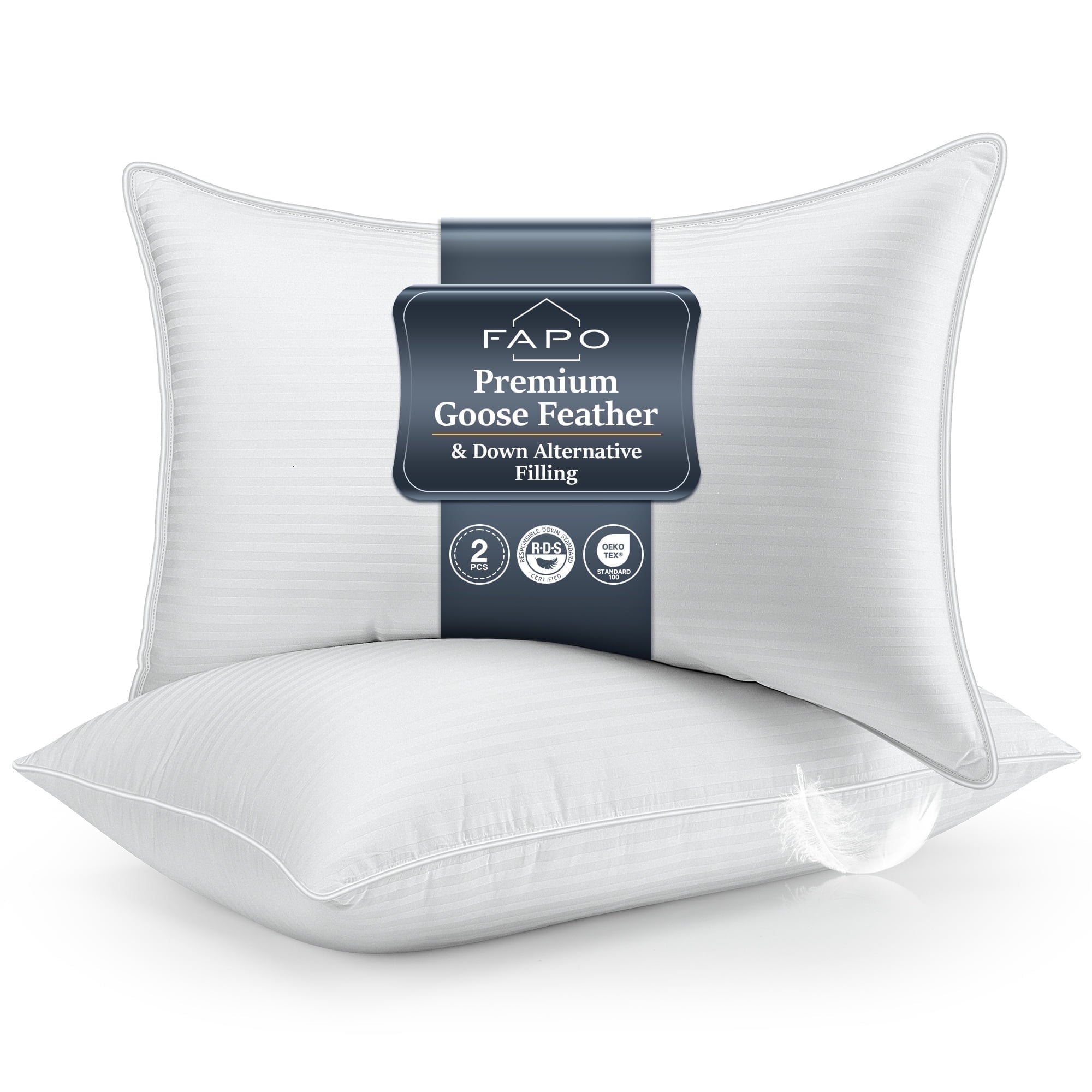 Orthopedic Support Goose Feather Pillows Queen Size Set of 2, Hotel Down Bed Pillow for Sleeping,Soft 600 TC Cotton Cover - Ergonomic Memory Foam Pillow for Neck Pain Support - Default Title