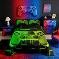 Hypoallergenic Cloud Green Yellow Gaming Full Size Comforter Sets - Gamer Comforter Full Size Bedding Set, Neon Lights Abstract Geometry D... - Cloud-Like Soft Lightweight Bed Comforter - Default Title