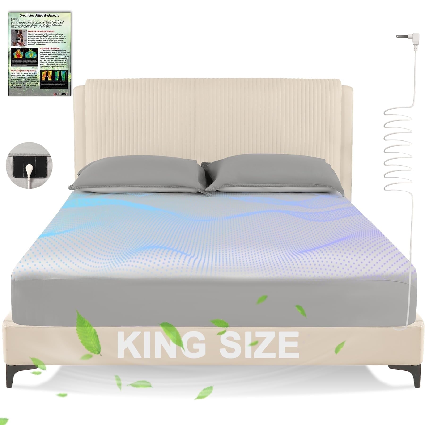 Cooling Sateen Grounding Sheets King Size,Earth Grounded Fitted Bed Sheet 10% Pure Silver Fiber + 90% Organic Cotton, Bed Grounding ... - Breathable Egyptian Cotton Flat & Fitted Sheets - Default Title