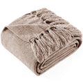 Cozy Fleece Chenille Throw Blanket with Fringe Tassel for Couch Sofa Chair Bed, Taupe 50" X 60" - Super Soft Reversible Sherpa Flannel Blanket - Default Title