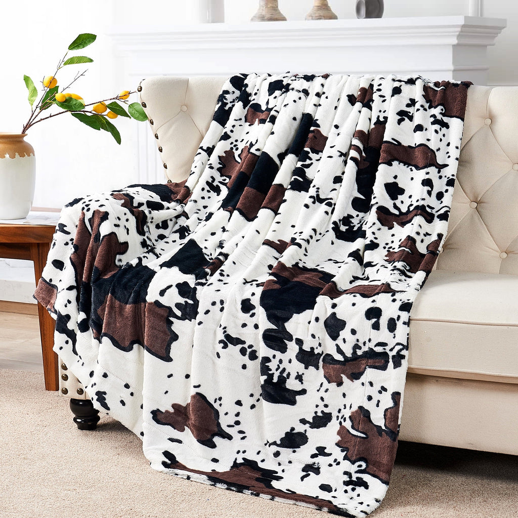 Cozy Fleece Cow Print Double Sided Faux Fur Throw Blanket, Soft Cozy Fuzzy Black and White Throw, 50x60 inches - Cozy Fleece Throw Blanket for Couch & Bed - Default Title