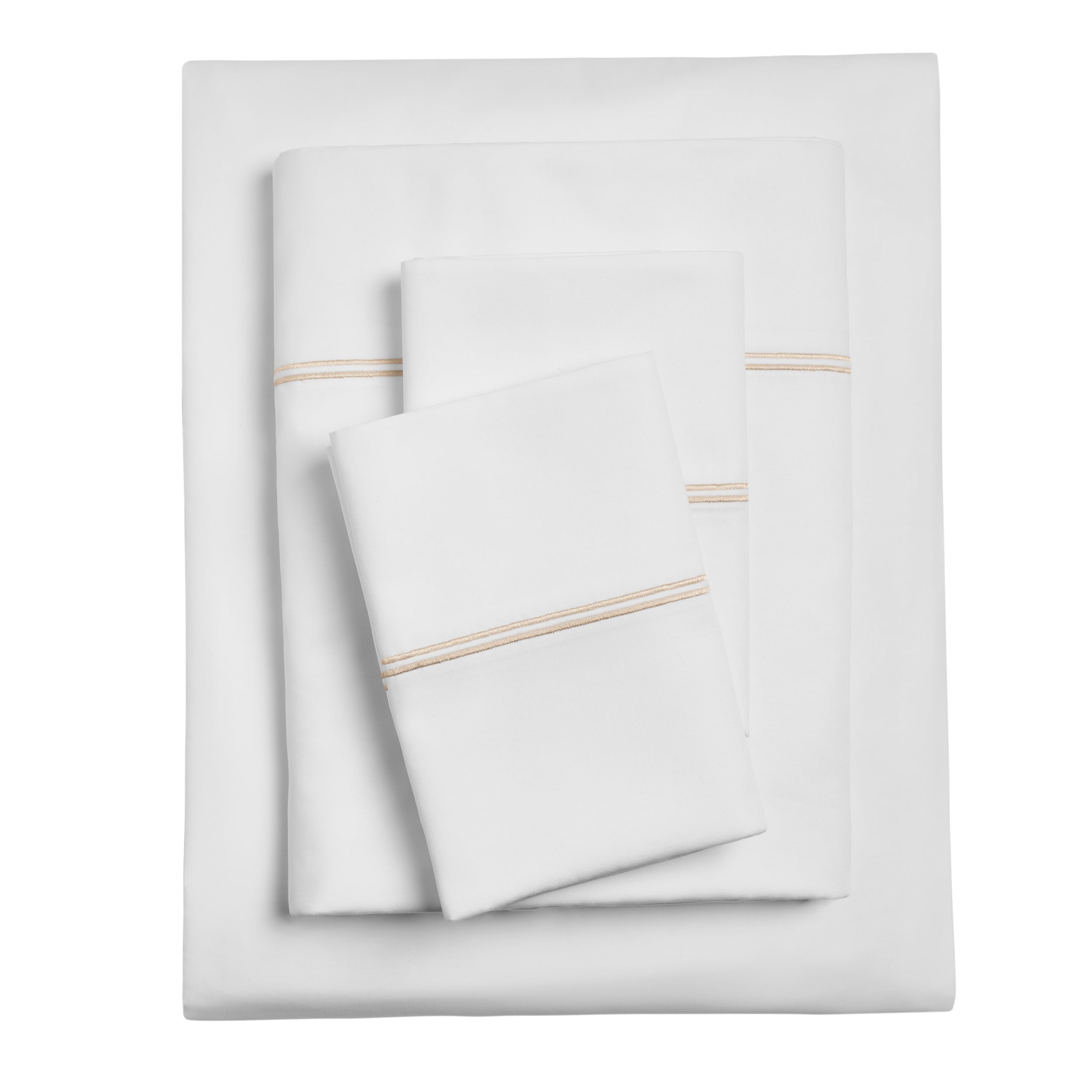 Wrinkle-Resistant 4-Piece 300 Thread Count White Pima Cotton Bed Sheet Set with Tan Hem, Full , Adult/Teen - Breathable Egyptian Cotton Flat & Fitted Sheets - Default Title