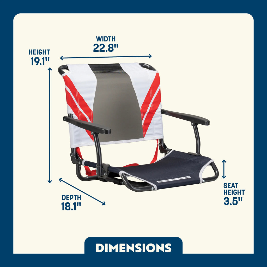 Secure-Hook Big Comfort Stadium Chair with Armrests - Choice 465 - Grandstand Cushion Seat with Secure Under-Bench Hooks Detail