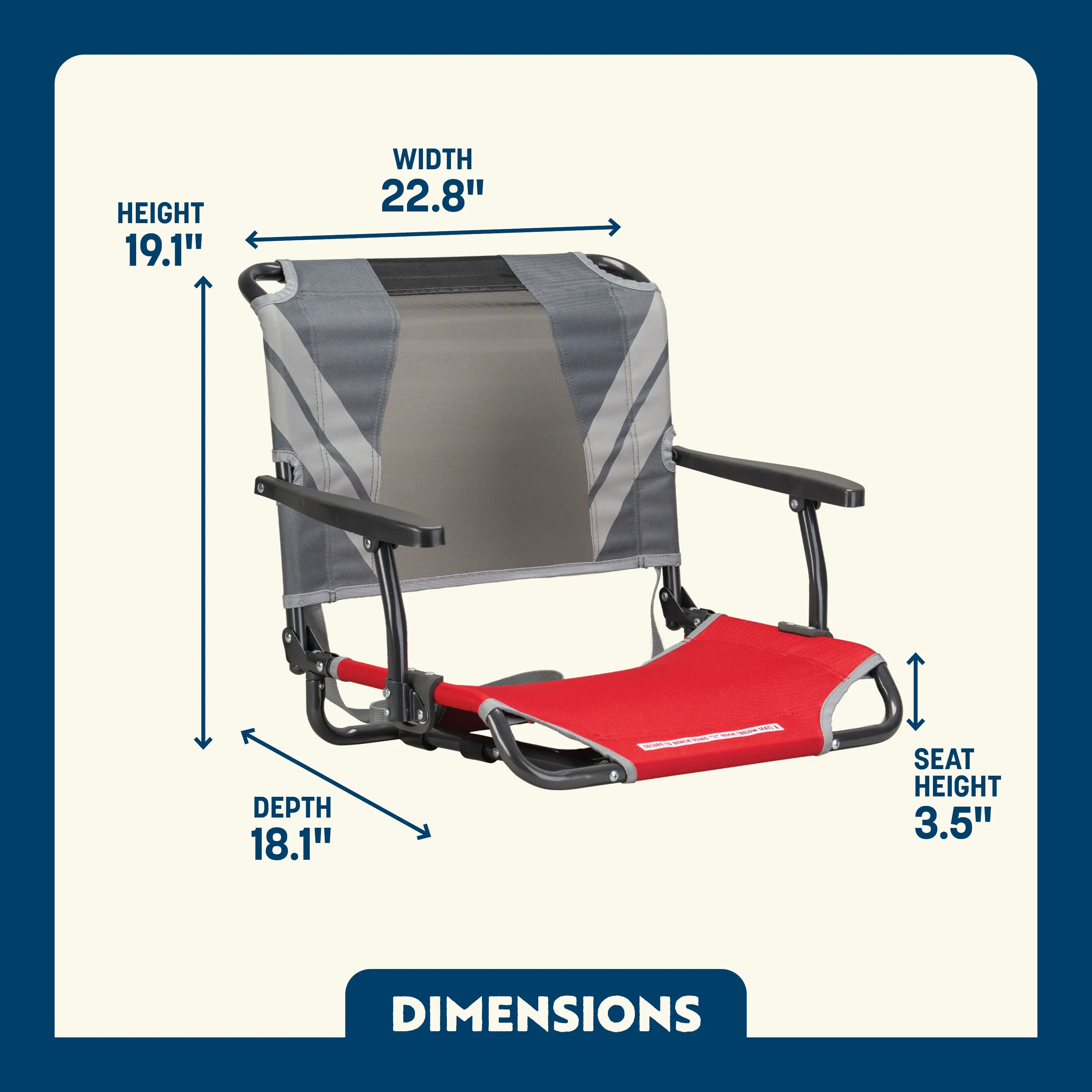 Secure-Hook Big Comfort Stadium Chair with Armrests - Choice 465 - Grandstand Cushion Seat with Secure Under-Bench Hooks Detail