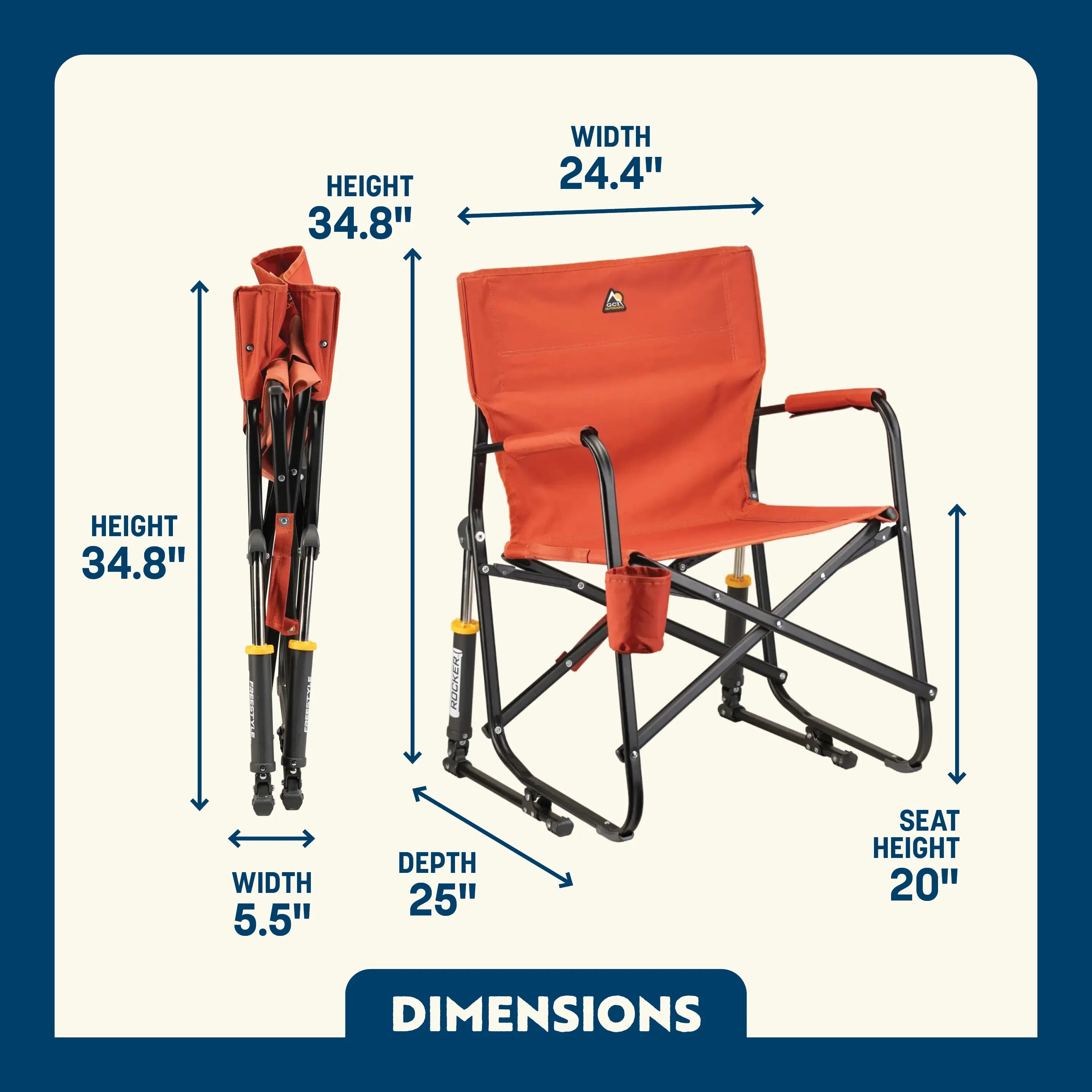 Luxury Camp Freestyle Rocker - Pumpkin Spice - Choice 373 - RoadTrip Rocker Smooth Motion Camp Chair Detail