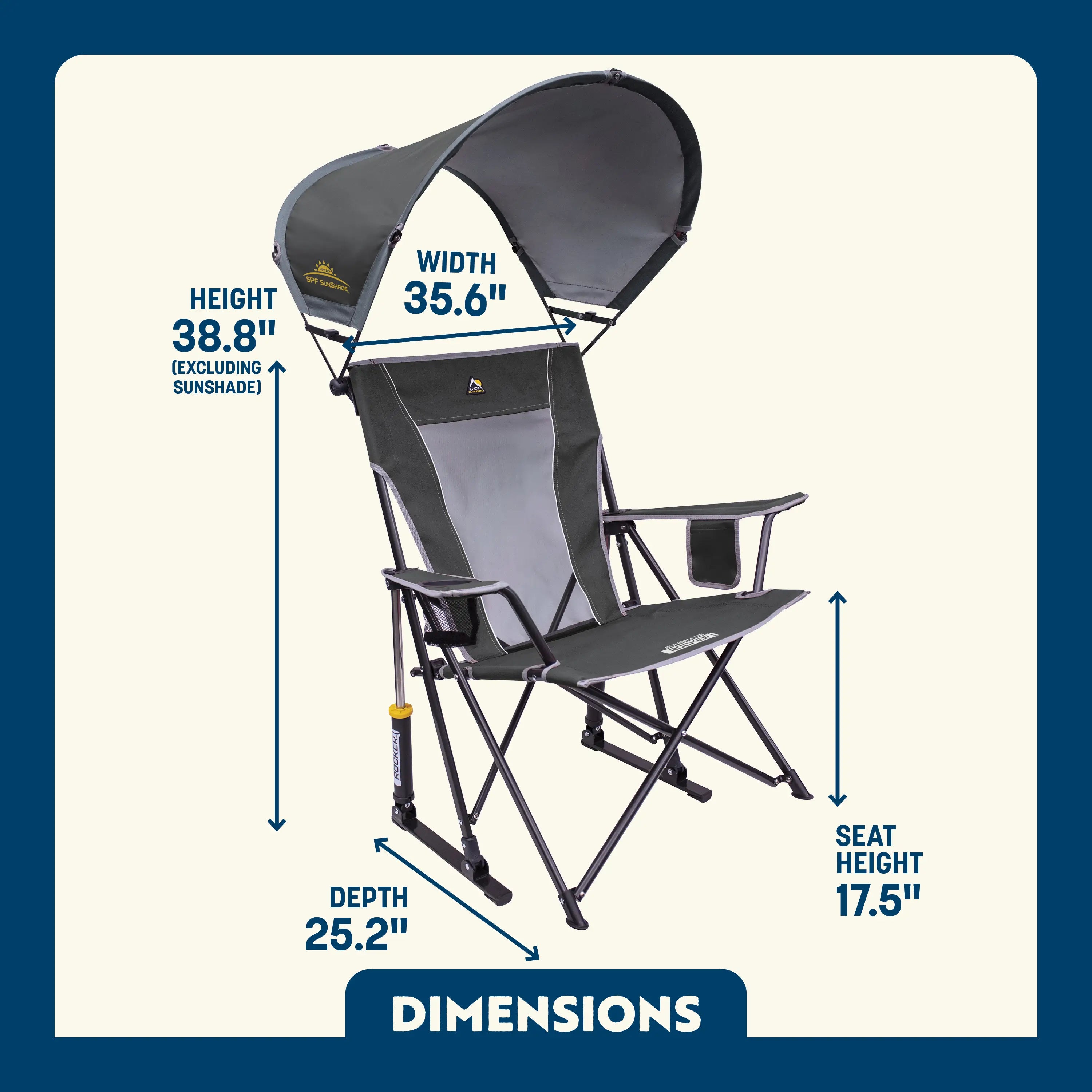Luxury Camp SunShade Rocker - Choice 550 - Freestyle Rocker Portable Outdoor Folding Chair Detail