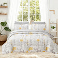 All-Season 3 Piece Comforter Set Queen Yellow Floral Quilt Microfiber Patchwork Bedspread - Hypoallergenic Ultra-Fluffy Quilt for Winter - Default Title