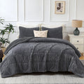 Fluffy Down Alternative 3 Piece Fleece Queen Comforter Set - Soft & Warm Fluffy Dark Gray Sherpa Bedding , Fuzzy Heavy Double Sided Design Wi... - Luxurious Quilted Duvet Cover Set - Default Title