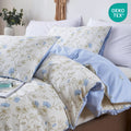 Fluffy Down Alternative Cotton Comforter Sets Queen Size, 3 Pieces Botanical Blue Floral Reversible Bedding Sets for Adults All Season - All-Season Down Alternative Comforter Insert - Default Title