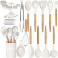 Ergonomic Manual Kitchen Cooking Utensils Set, 33 pcs Non-stick Silicone Cooking Kitchen Utensils Spatula Set with Holder, Wooden Hand... - Premium Stainless Steel Garlic Presser & Peeler - Default Title
