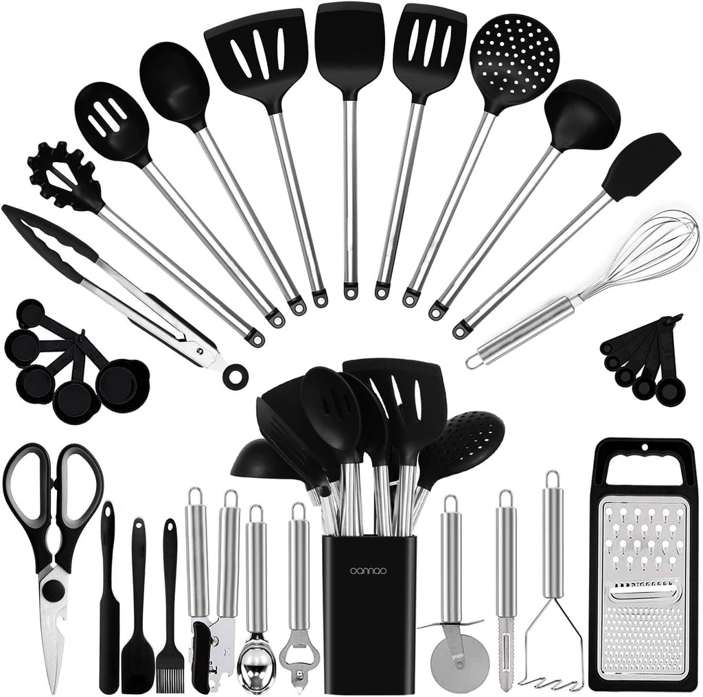 Heavy Duty Kitchen Utensil Set-Silicone Cooking Utensils-33 Kitchen Gadgets & Spoons for Nonstick Cookware-Silicone and Stainles... - Heavy Duty Stainless Steel Kitchen Shears - Default Title