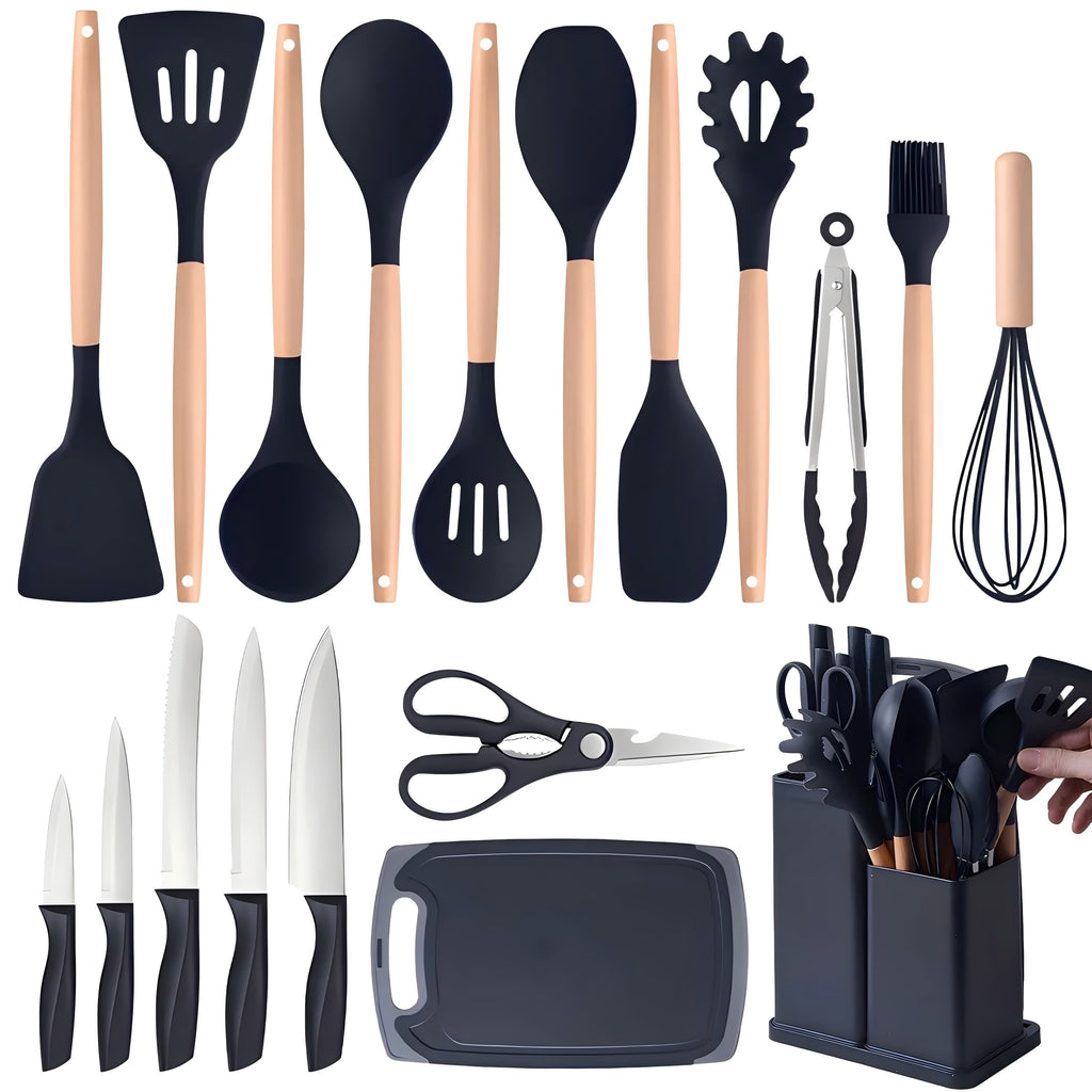 Durable Steel Kitchen Utensils Set- 19 Pcs Silicone Cooking Utensils Set for Nonstick Cookware-Silicone Spatulas Set, Kitchen Gadge... - Heavy Duty Stainless Steel Kitchen Shears - Default Title