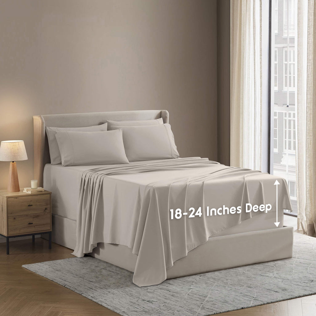 Breathable Luxury Extra Deep Pocket Queen Sheets set, Fits 18"-24" Mattress, 6 Piece Soft Microfiber Bed Sheet Sets, Linen - Breathable Egyptian Cotton Flat & Fitted Sheets - Default Title