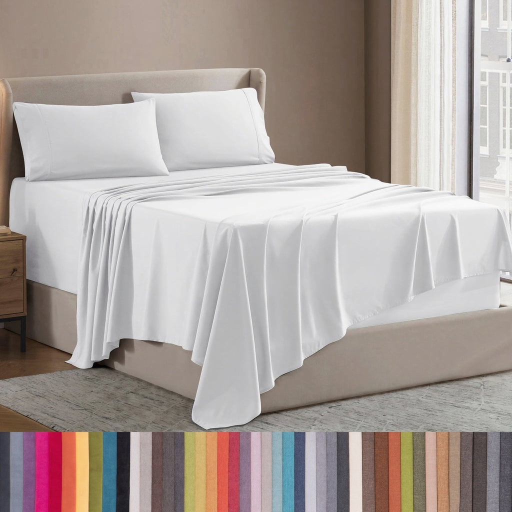 Wrinkle-Resistant Set, Hotel Style Deep Pocket 4 Piece Bed , Luxury Soft Microfiber Sheet Sets, White - Luxury Bed Sheet Set with Deep Pockets - Default Title