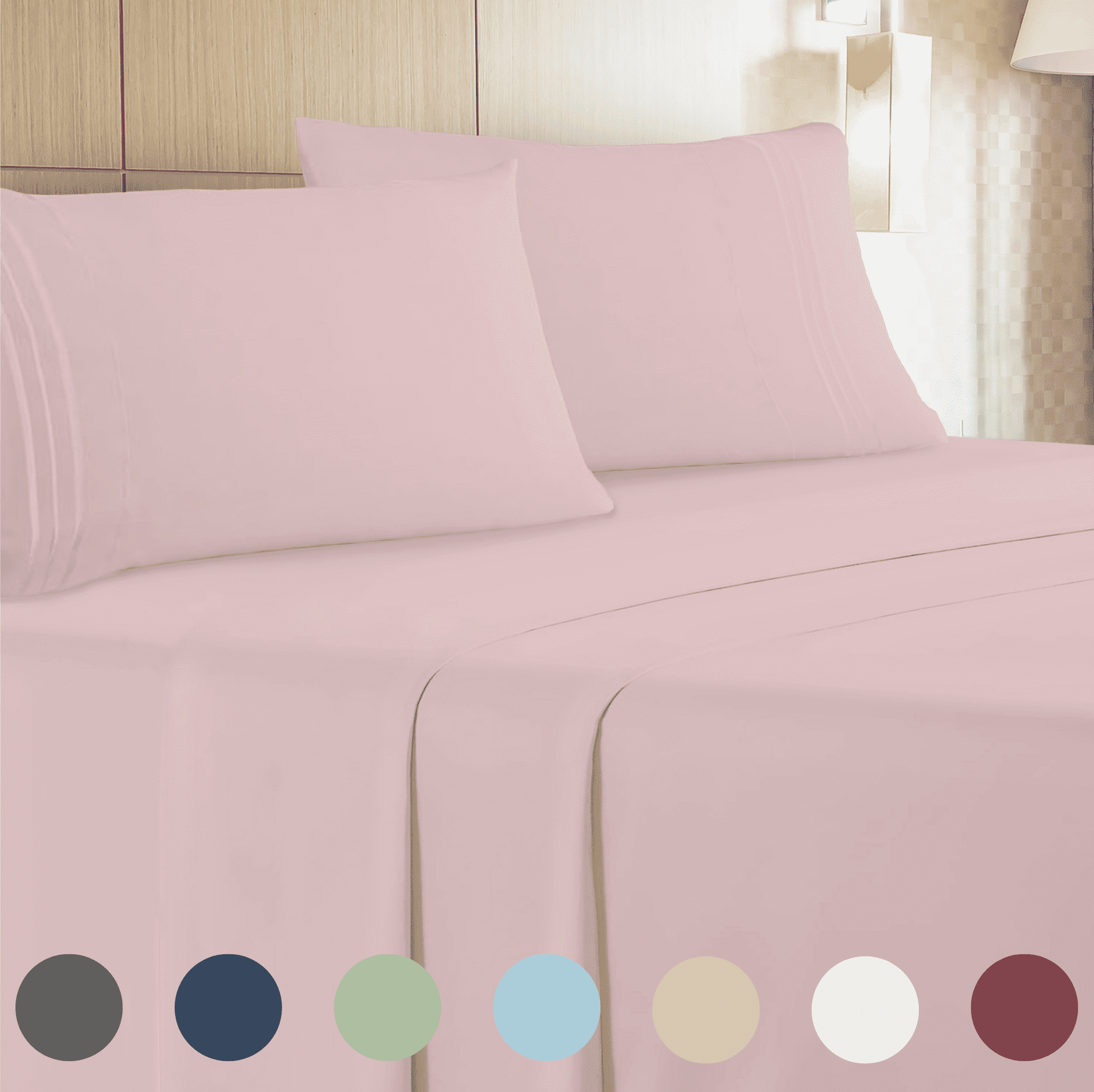 Wrinkle-Resistant 4-Piece Full Pink Sheet Set - Cooling, Wrinkle-Free - Cooling Hotel Quality Bedding Sheets and Pillowcases - Default Title