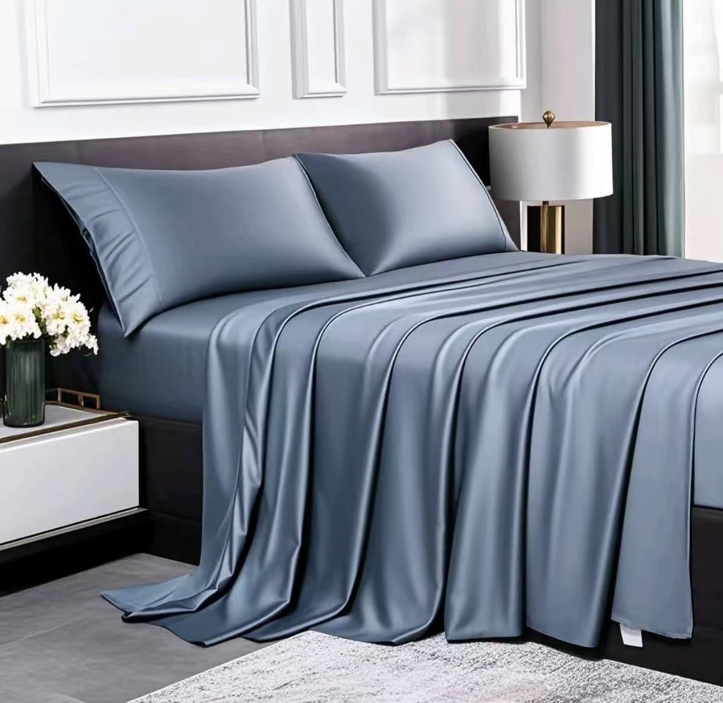 Ultra-Soft Luxury Bamboo Bed Sheets Set Full 4 Pcs for Adult,Soft&Cool,16" Deep Pocket,Blue Gray - Luxury Bed Sheet Set with Deep Pockets - Default Title