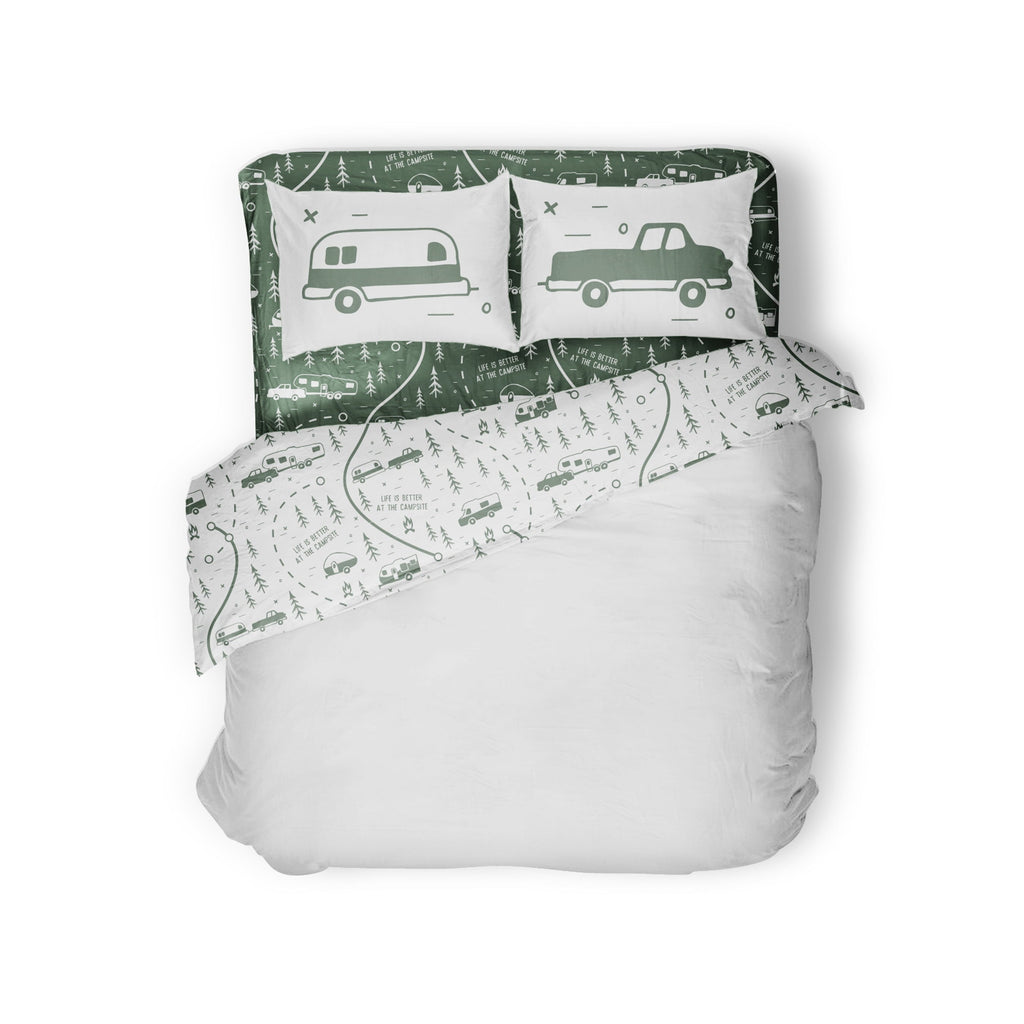 Premium Egyptian Cotton RV Queen Bed Sheet Set, Green Map, Polyester (53476) - Breathable Egyptian Cotton Flat & Fitted Sheets - Default Title