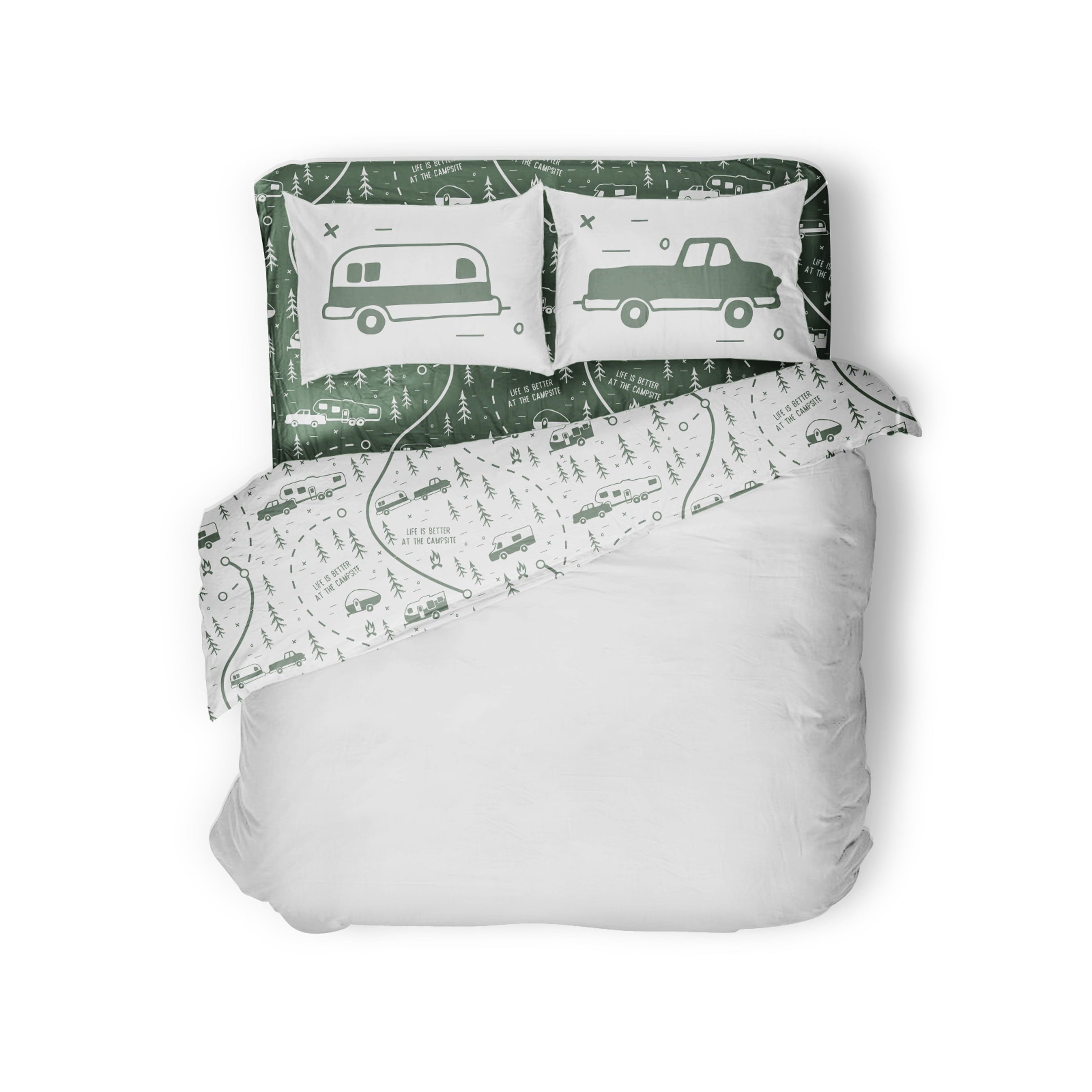 Premium Egyptian Cotton RV Queen Bed Sheet Set, Green Map, Polyester (53476) - Breathable Egyptian Cotton Flat & Fitted Sheets - Default Title