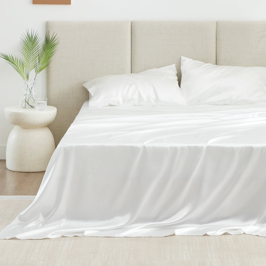 Wrinkle-Resistant Satin Sheets Full Sheet Set Deep Pocket Luxury Silky Bed Sheets for Hair and Skin 4 Pieces, White - Cooling Hotel Quality Bedding Sheets and Pillowcases - Default Title