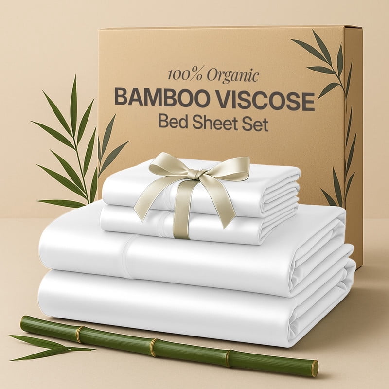 Cooling Sateen Lux Decor 100% Organic Viscose - 4 Piece Ultra-Soft Luxury Cooling Bed Sheets, 16" Deep Pocket, Breathable & Hypoalle... - Cooling Hotel Quality Bedding Sheets and Pillowcases - Default Title