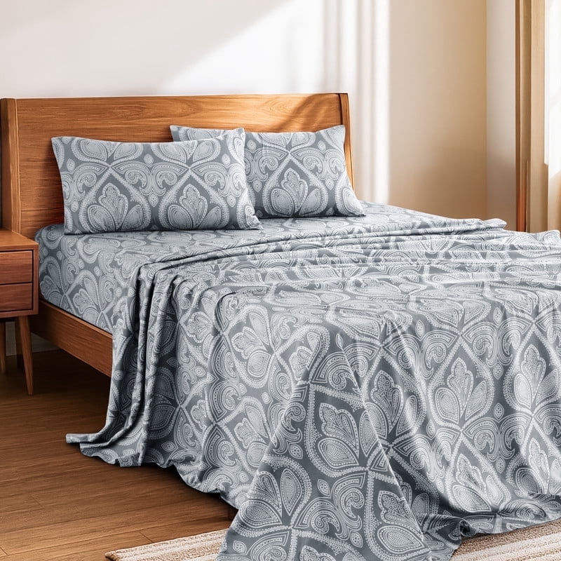 Premium Egyptian Cotton Lux Decor 4 Piece Queen Sheet Set, Brushed Microfiber Paisley Printed Bed Sheet Set with up to 16" Deep Pocket Fitted... - Cooling Hotel Quality Bedding Sheets and Pillowcases - Default Title