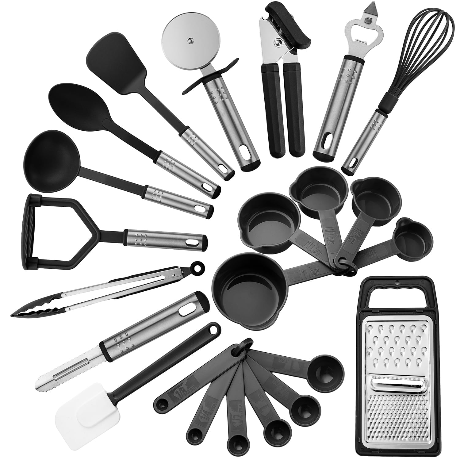Non-Stick Safe 23 Piece Kitchen Utensils Set - Nylon and Stainless Steel Cooking Utensils Set - Black Utensil K... - Durable Turner & Ladle Utensil Set for Home Chefs - Default Title