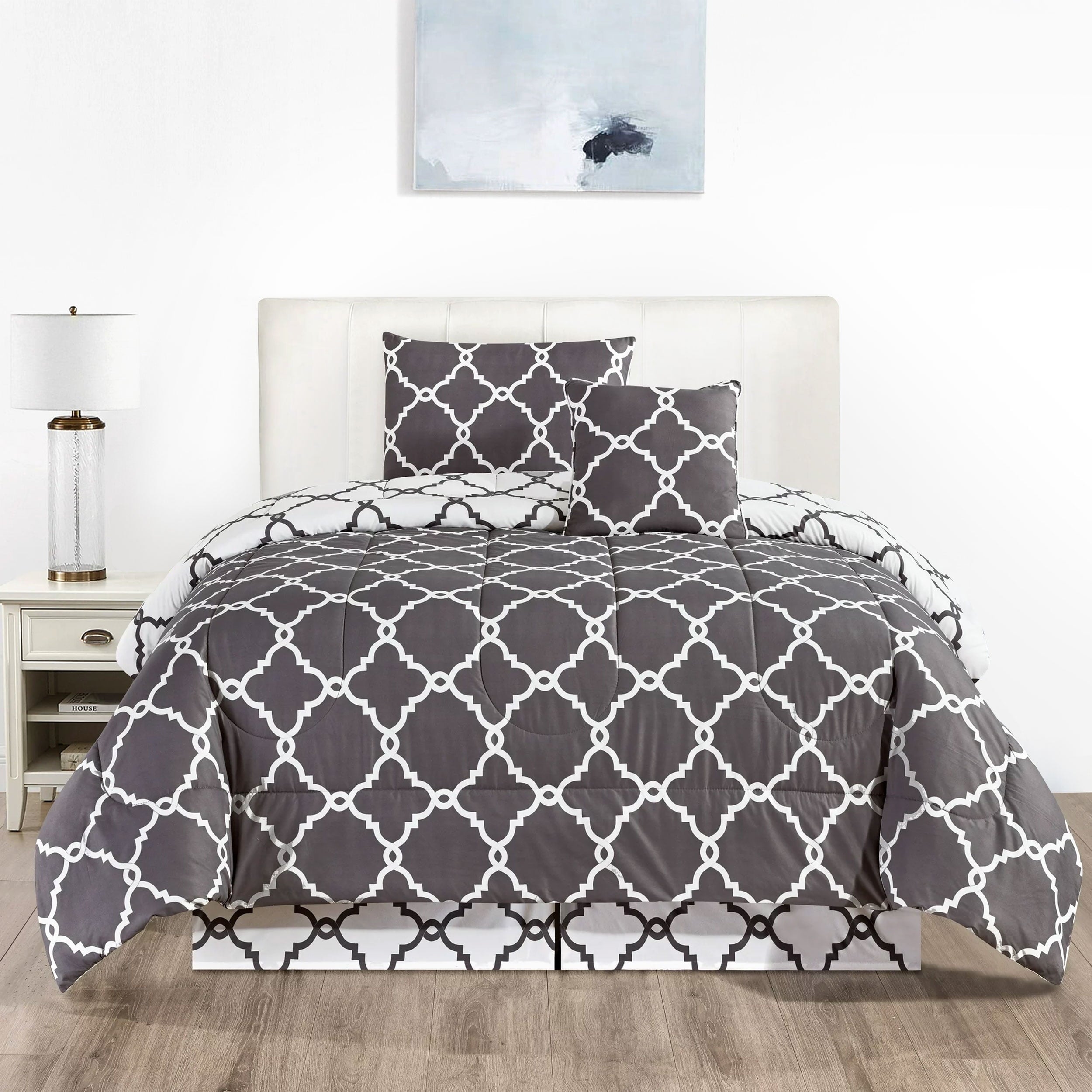 All-Season 4 Piece Geometric Twin Comforter Set - Polyester Filling Reversible Washable Comforter Set - All-Season Down Alternative Comforter Insert - Default Title