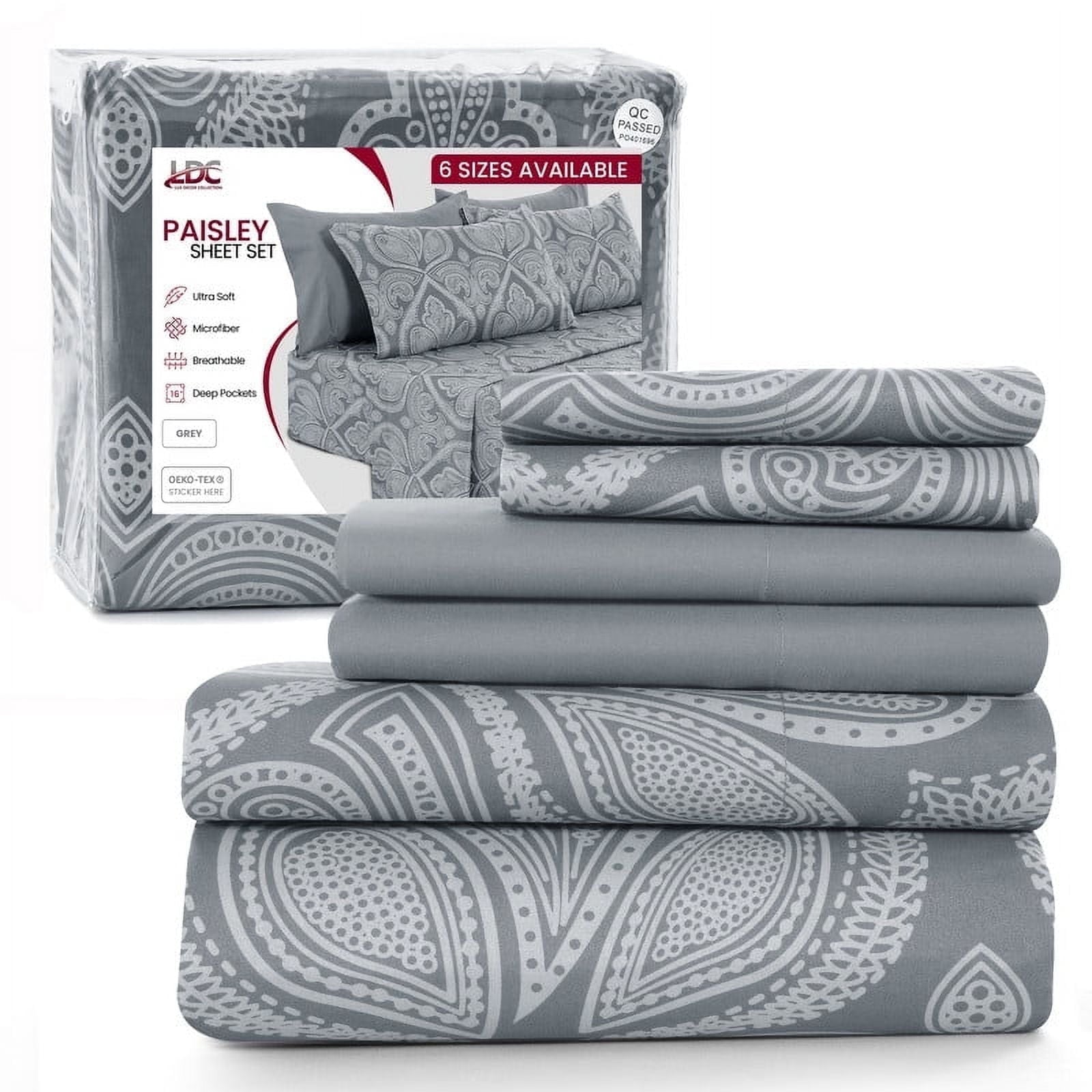 Wrinkle-Resistant 6-Piece Bed Sheet Set, Deep Pocket Queen Sheets Up to 16 Inch, 1 Flat Sheet , 1 Fitted Sheet & 4 Pillowcases (Queen, ... - Luxury Bed Sheet Set with Deep Pockets - Default Title