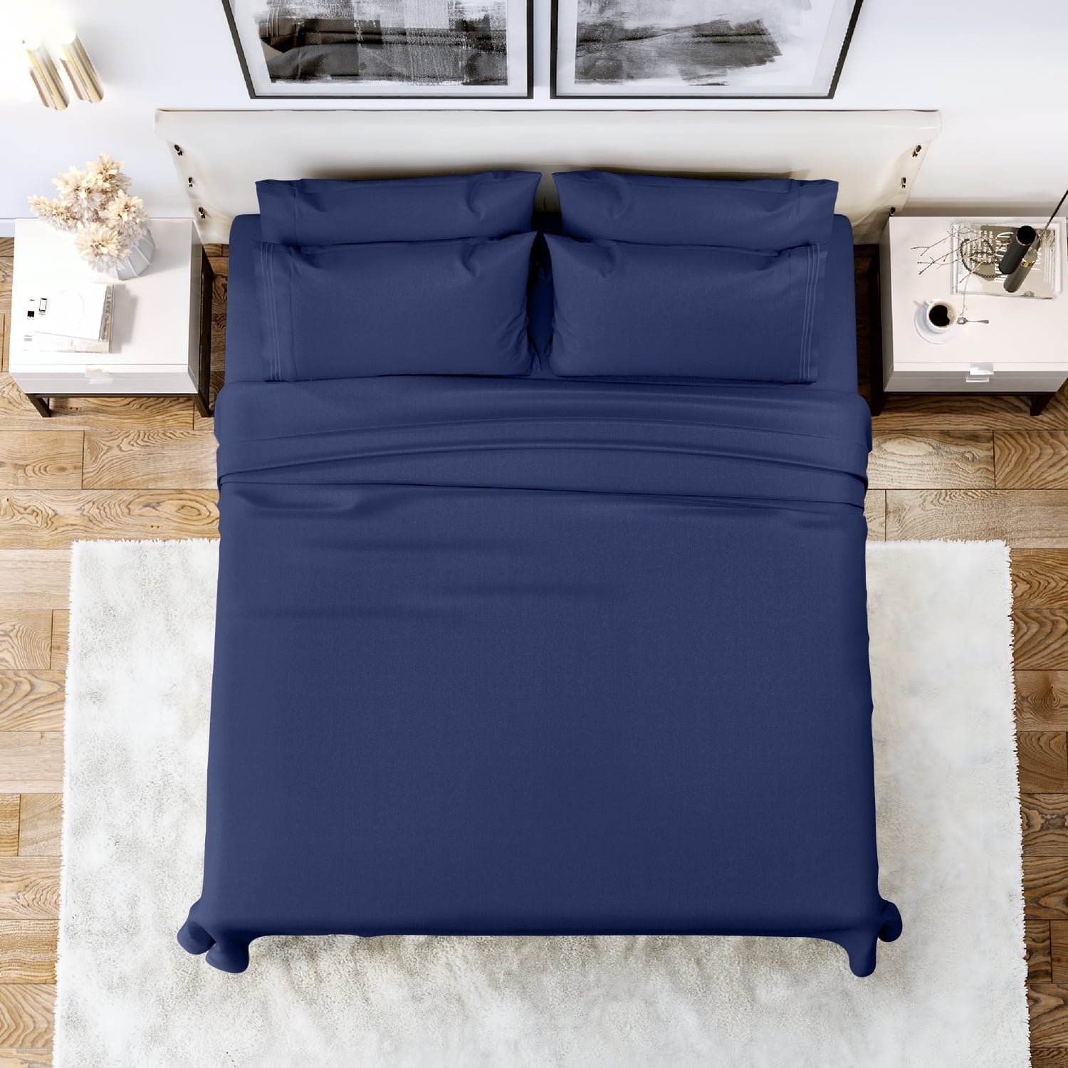Wrinkle-Resistant Queen Bed Sheets Set, 6 Pc Microfiber Bed Sheets, Extra Deep Pocket Queen Fitted Sheet, Flat Sheet & Pillowcases, Nav... - Luxury Bed Sheet Set with Deep Pockets - Default Title