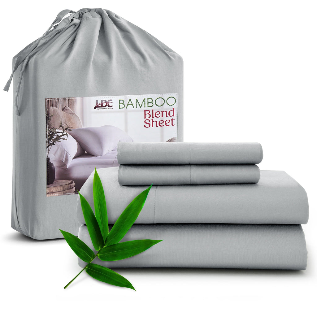 Wrinkle-Resistant Rayon - 4 Piece Cooling Bed Sheets Set, Gray - Luxury Bed Sheet Set with Deep Pockets - Default Title
