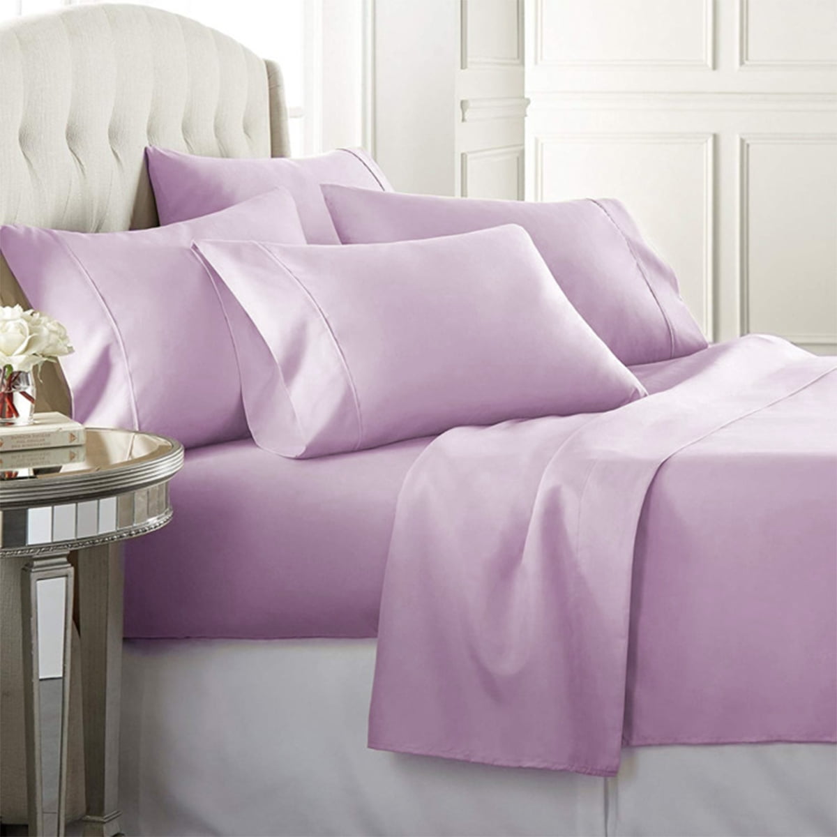 Cooling Sateen Super-Soft 1600 Series Double-Brushed 3 Pcs Bed Sheets Set (Twin, Lilac) - Premium Ultra-Soft Pillowcase Pair for Sleeping - Default Title