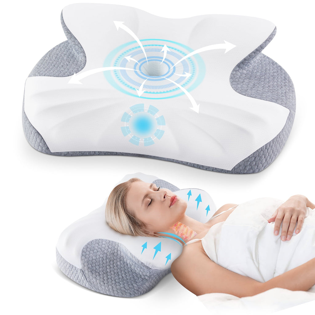 Fluffy Shredded Cervical Memory Foam Pillow Neck Bed Pillow for Pain Relief Sleeping, Ergonomic Orthopedic for Side Back and Stomach ... - Hotel Quality Plush Sleeping Pillows - Default Title