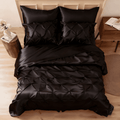 Hypoallergenic Cloud Satin Comforter Set 7 Pieces Queen Size - Luxurious Pinch Pleat Bed in a Bag with Satin Comforter, Satin Sheets, Sati... - Luxurious Quilted Duvet Cover Set - Default Title
