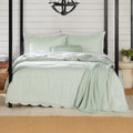 Heavyweight Warmth Full/Queen Comforter Set, All-Season, 5-Piece, Sage Pick Stitch Scallop - Luxurious Quilted Duvet Cover Set - Default Title