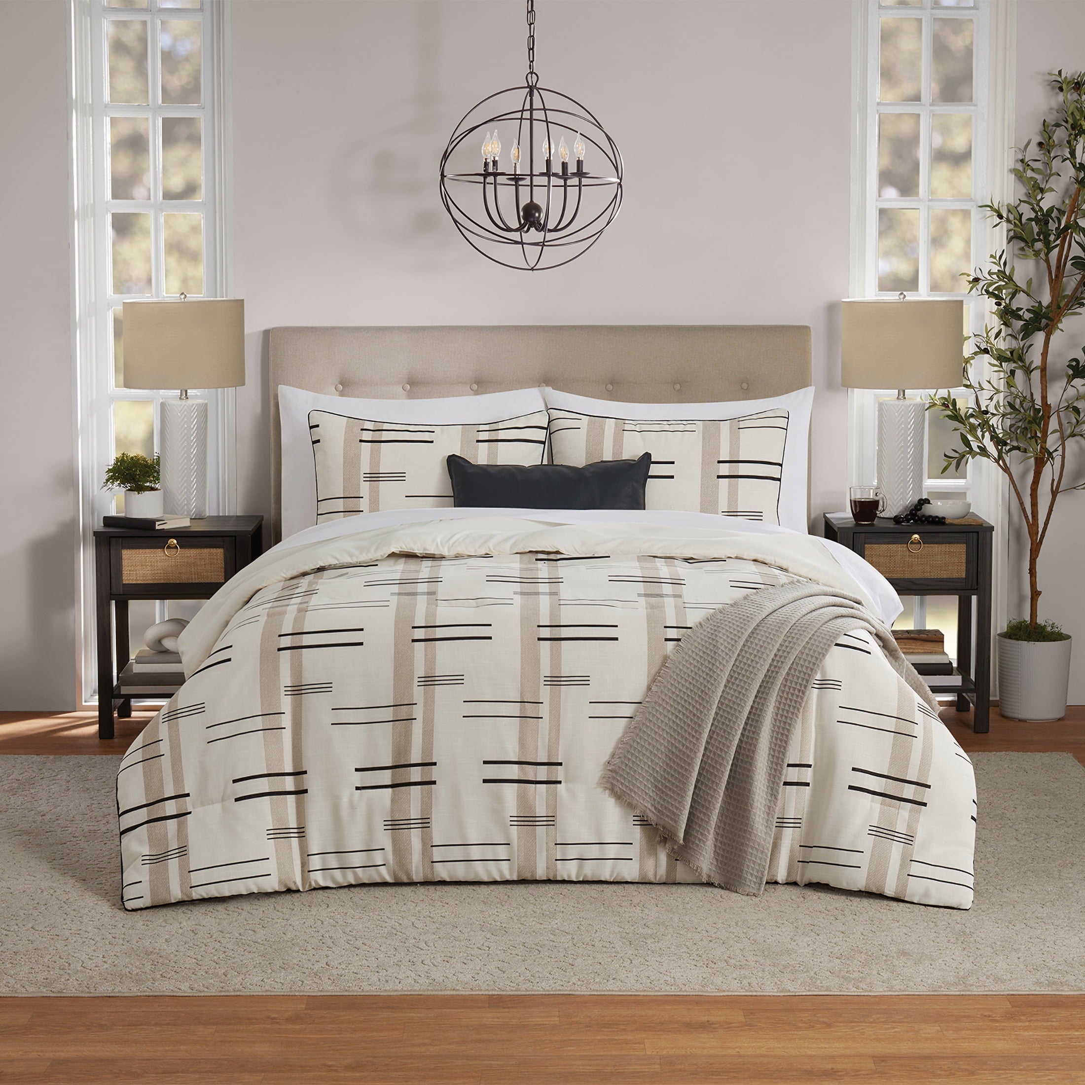 Heavyweight Warmth Full/Queen Comforter Set, All-Season, 5-Piece, Tan Modern - All-Season Down Alternative Comforter Insert - Default Title