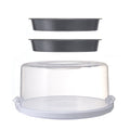 Premium Kitchen 12 inch Clear Cake Carrier with 2pk 9 inch Gray Round Pans, Carbon Steel - Premium Stainless Steel Garlic Presser & Peeler - Default Title