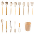 Heat-Resistant Silicone & Bamboo Cooking Utensil Set, 14 Pieces - Ergonomic Kitchen Tongs and Cooking Spoon Utensil - Default Title