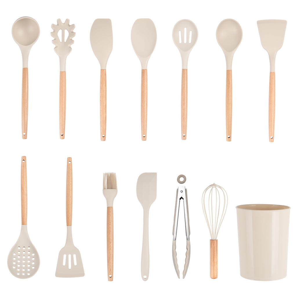 Heat-Resistant 14pcs Cooking Utensil Set with Caddy - Ergonomic Kitchen Tongs and Cooking Spoon Utensil - Default Title